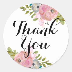 Pretty Pink Floral Thank You Sticker