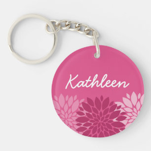 Pretty Pink Floral Trio with Name Key Ring