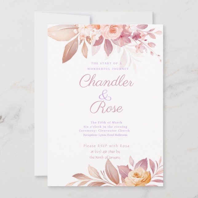 Pretty Pink Floral Wedding Invitation (Front)