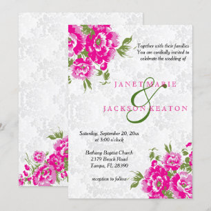 Pretty Pink Floral Wedding Invitation