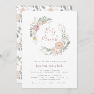 Pretty Pink Floral Wreath   Baby Brunch Invitation