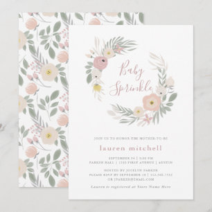 Pretty Pink Floral Wreath   Baby Sprinkle Invitation