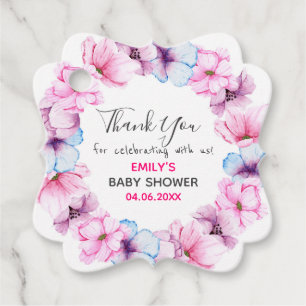 Pretty Pink Floral Wreath Thank You Baby Shower Favour Tags
