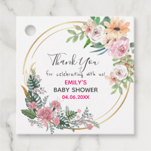 Pretty Pink Floral Wreath Thank You Baby Shower Favour Tags