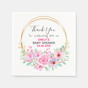 Pretty Pink Floral Wreath Thank You Baby Shower Napkin