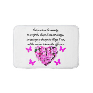 PRETTY PINK FLOWER AND BUTTERFLY SERENITY PRAYER BATH MAT