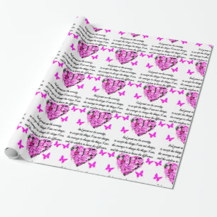 PRETTY PINK FLOWER AND BUTTERFLY SERENITY PRAYER WRAPPING PAPER