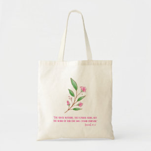 Pretty Pink Flower Bible Verse Tote Bag