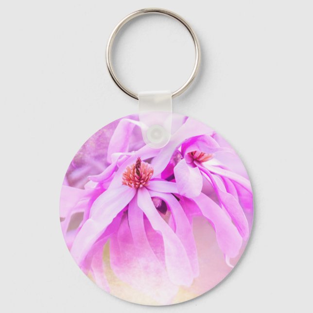 Pretty Pink Flower Blossoms Key Ring (Front)