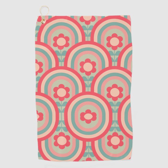 Pretty Pink Flower Design Womans Golf Towel (Front)