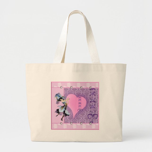 Pretty Pink Flower Fairy Accessories - add name Large Tote Bag (Front)