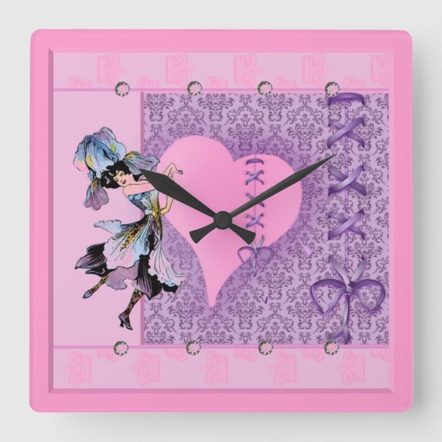 Pretty Pink Flower Fairy Accessories - add name Square Wall Clock (Front)