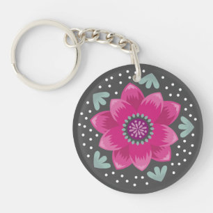 Pretty Pink Flower Keychain