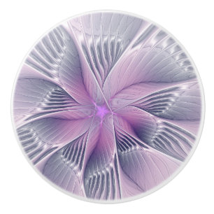Pretty Pink Flower Modern Abstract Fractal Art Ceramic Knob