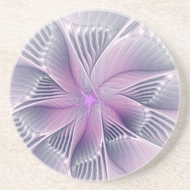 Pretty Pink Flower Modern Abstract Fractal Art Coaster (Front)