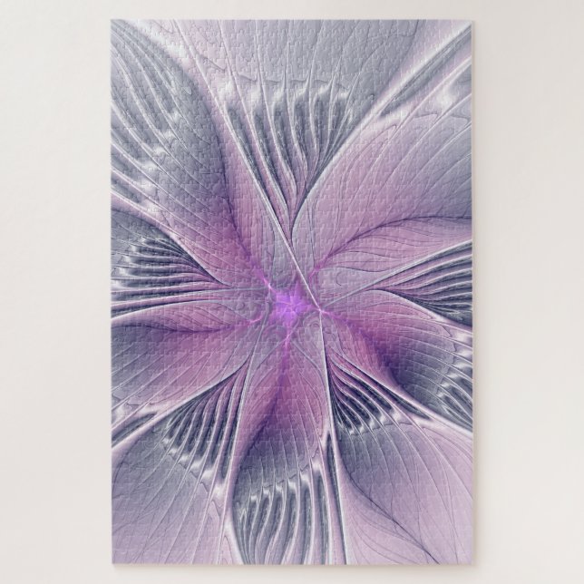 Pretty Pink Flower Modern Abstract Fractal Art Jigsaw Puzzle (Vertical)