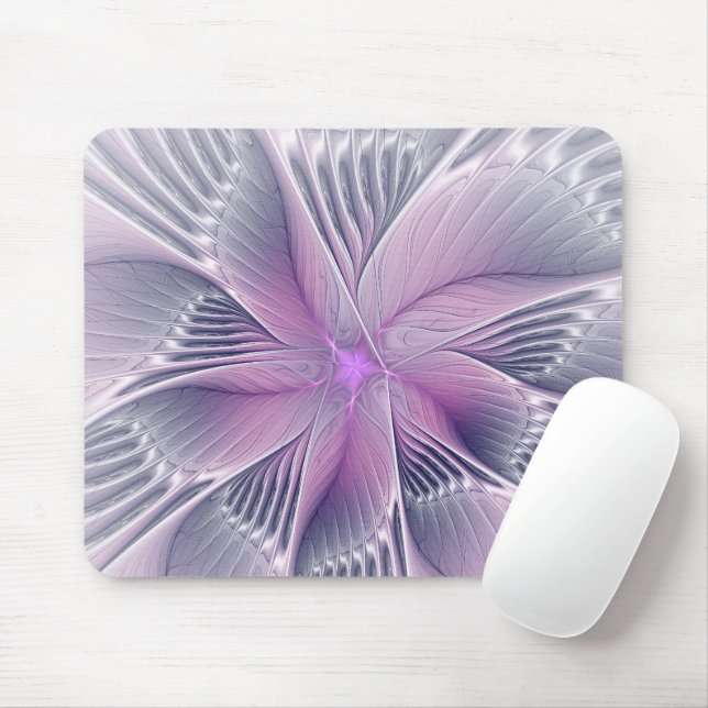 Pretty Pink Flower Modern Abstract Fractal Art Mouse Mat (With Mouse)