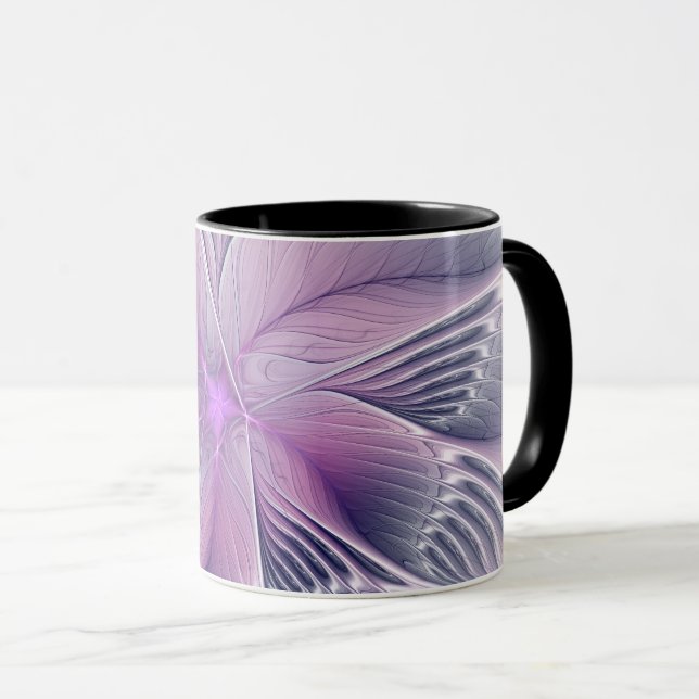 Pretty Pink Flower Modern Abstract Fractal Art Mug (Front Right)