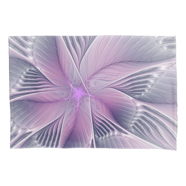 Pretty Pink Flower Modern Abstract Fractal Art Pillowcase (Front)