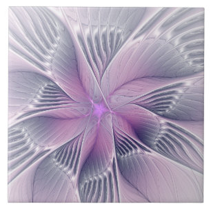 Pretty Pink Flower Modern Abstract Fractal Art Tile