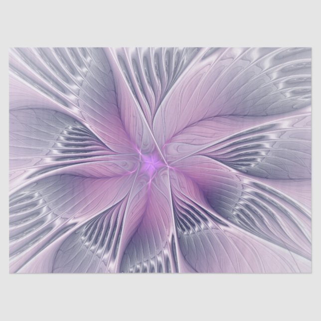 Pretty Pink Flower Modern Abstract Fractal Art Tissue Paper (Front)