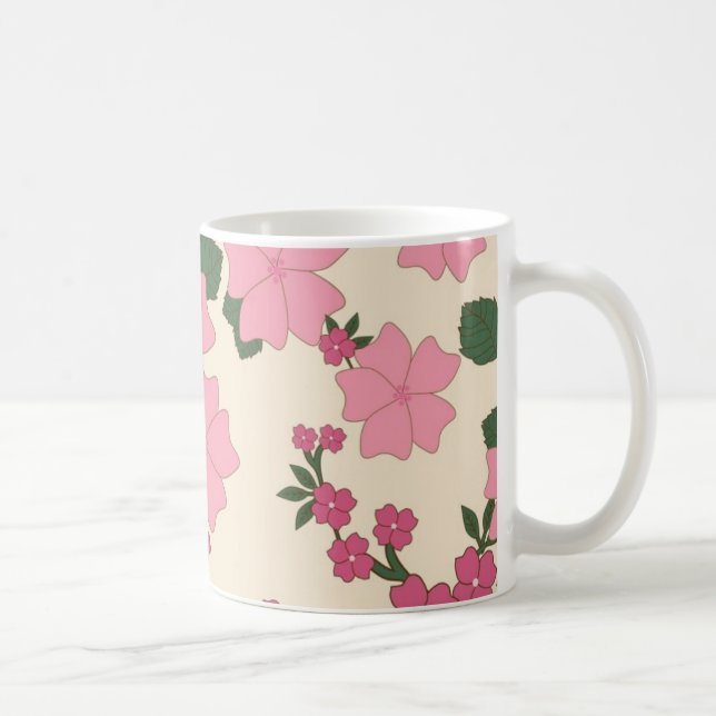 Pretty Pink Flower Pattern Coffee Mug (Right)