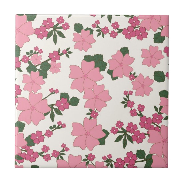 Pretty Pink Flower Pattern Tile (Front)