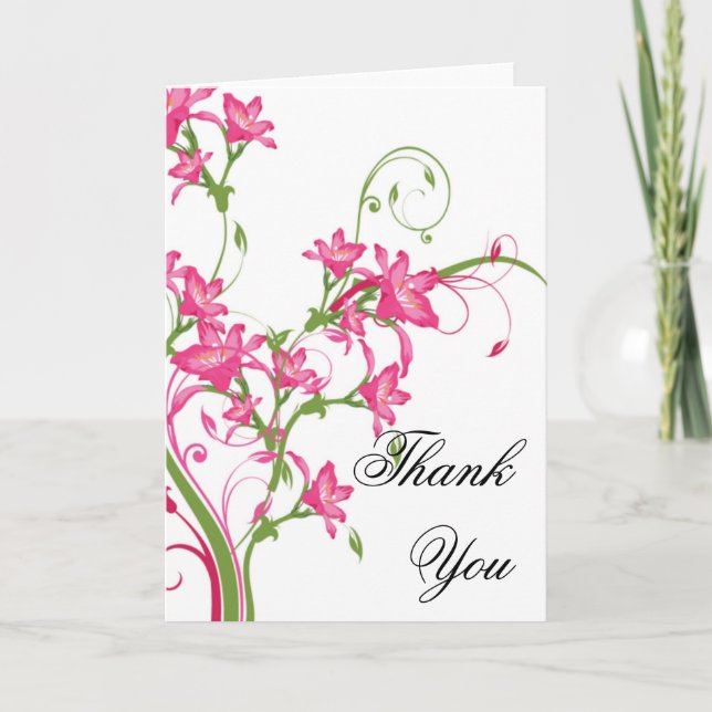 Pretty Pink Flower Thank You Greeting Card (Front)