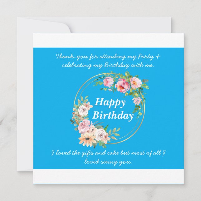 Pretty Pink Flower Wreath Flat Thank You Card (Front)