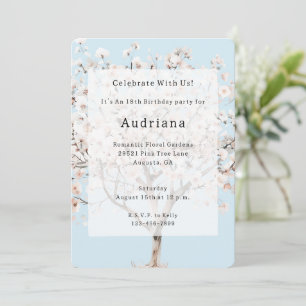 Pretty Pink Flowering Tree Birthday Invitation