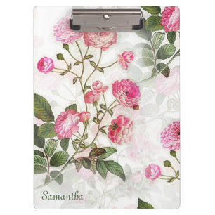 Pretty Pink Flowers Add Your Name Clipboard