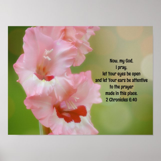 Pretty Pink Flowers Bible Verse Prayer Art Poster (Front)