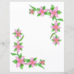 Pretty Pink Flowers Border Scrapbook Paper