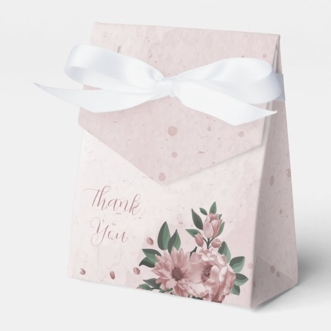pretty pink flowers botanical wedding favour box (Front Side)