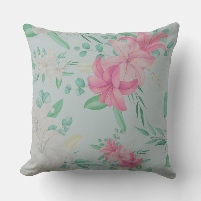 Pretty Pink Flowers Cushion (Front)