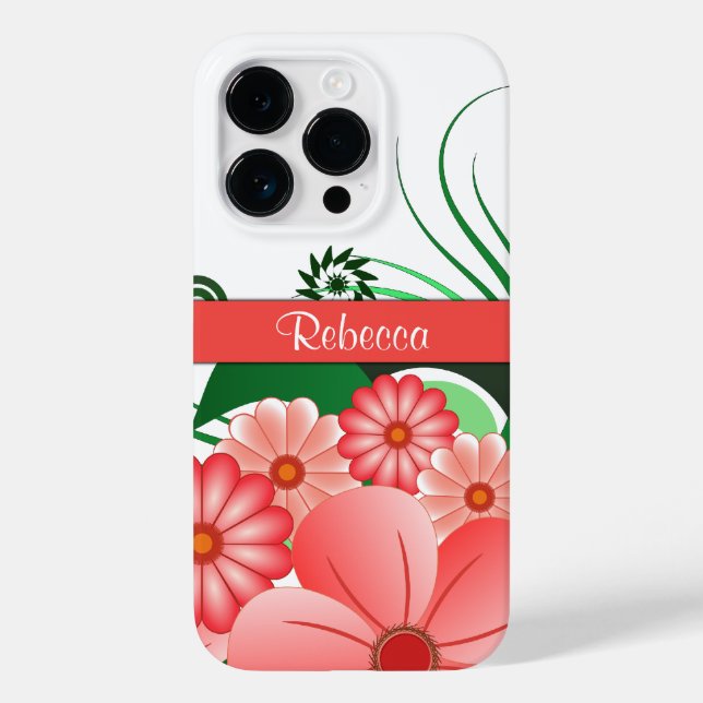 Pretty Pink Flowers Custom Name Hibiscus Floral Case-Mate iPhone Case (Back)