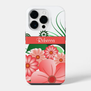 Pretty Pink Flowers Custom Name Hibiscus Floral iPhone 14 Pro Case
