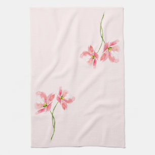 Pretty pink flowers cute beautiful tea towel