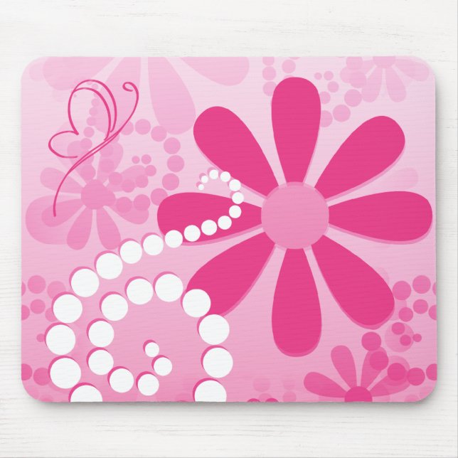 Pretty Pink Flowers Cute Retro Daisy Pattern Mouse Mat (Front)