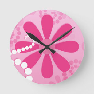 Pretty Pink Flowers Cute Retro Daisy Pattern Round Clock