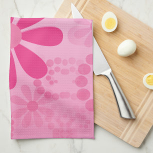 Pretty Pink Flowers Cute Retro Daisy Pattern Tea Towel