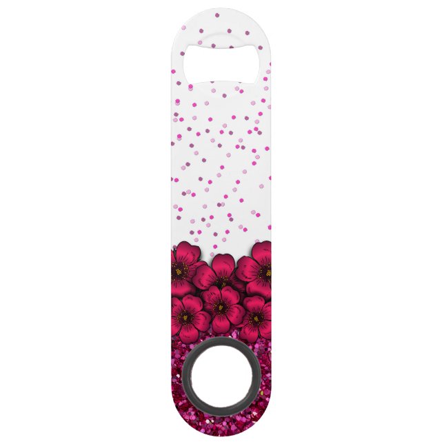 Pretty Pink Flowers Falling Faux Glitter Confetti (Front)