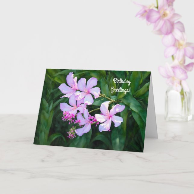 Pretty Pink Flowers Garden Art Birthday Card (Orchid)