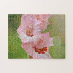 Pretty Pink Flowers Gladiolus Garden Art Jigsaw Puzzle