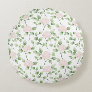 Pretty Pink Flowers Green Leaves Baby Shower Round Cushion