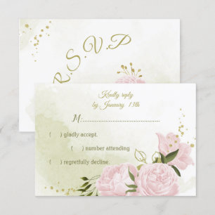 pretty pink flowers green leaves botanical RSVP ca Card