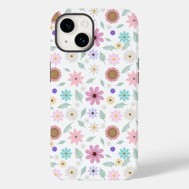 Pretty Pink Flowers Groovy Retro Design Case-Mate iPhone Case (Back)