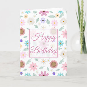 Pretty Pink Flowers Groovy Retro Design Thank You Card
