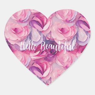 Pretty Pink Flowers Heart Sticker