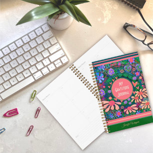 Pretty Pink Flowers Hearts Gratitude Journal Planner